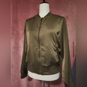 Banana Republic Olive Green Women's Lightweight Zip Up Brown Bomber Jacket S